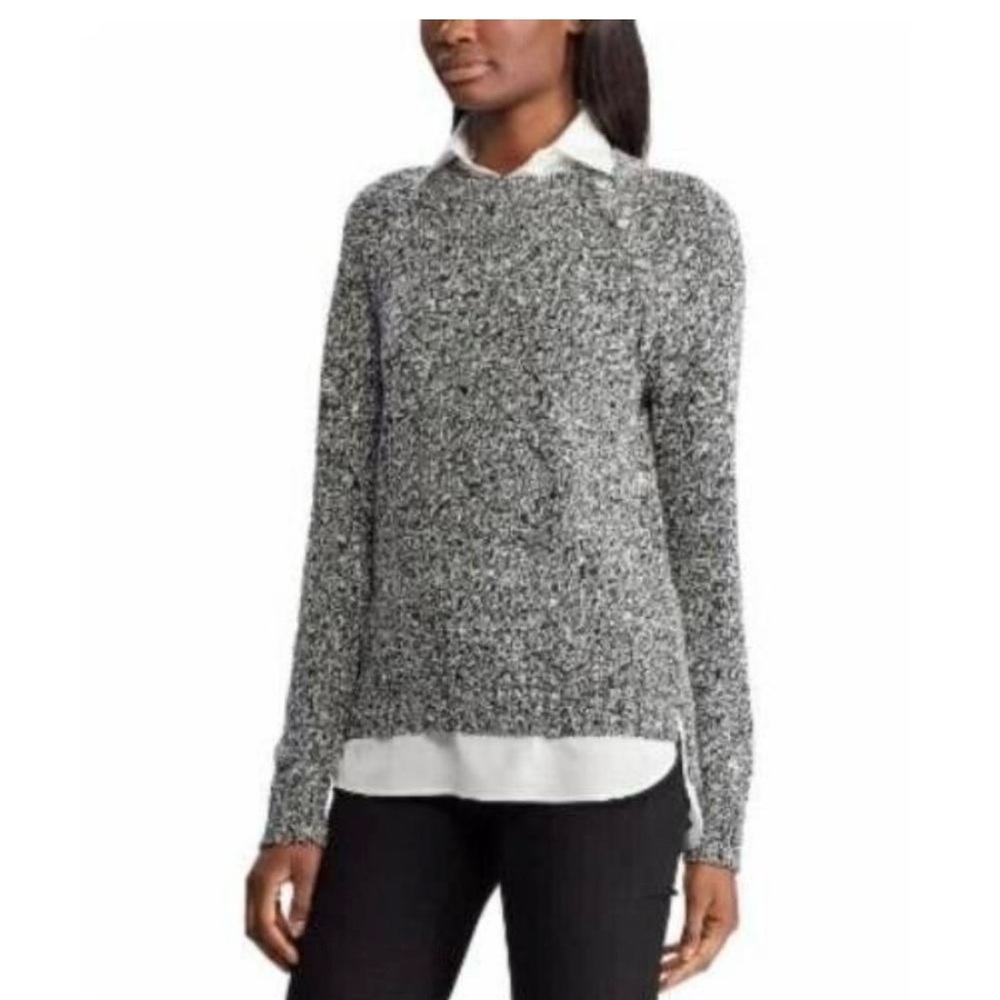 LAUREN‎ Ralph Lauren Women’s Layered Pullover Sweater, Small, Black and Cream
